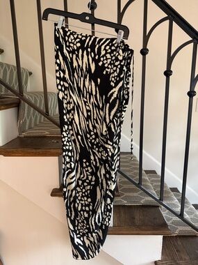 Veronica Beard Black and Cream Animal Print Wrap Skirt